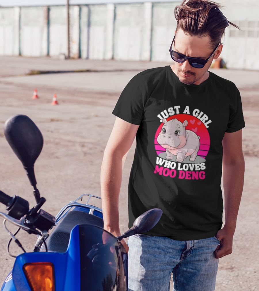 Just A Girl Who Loves Moo Deng Cute Baby Hippo Retro T-Shirt