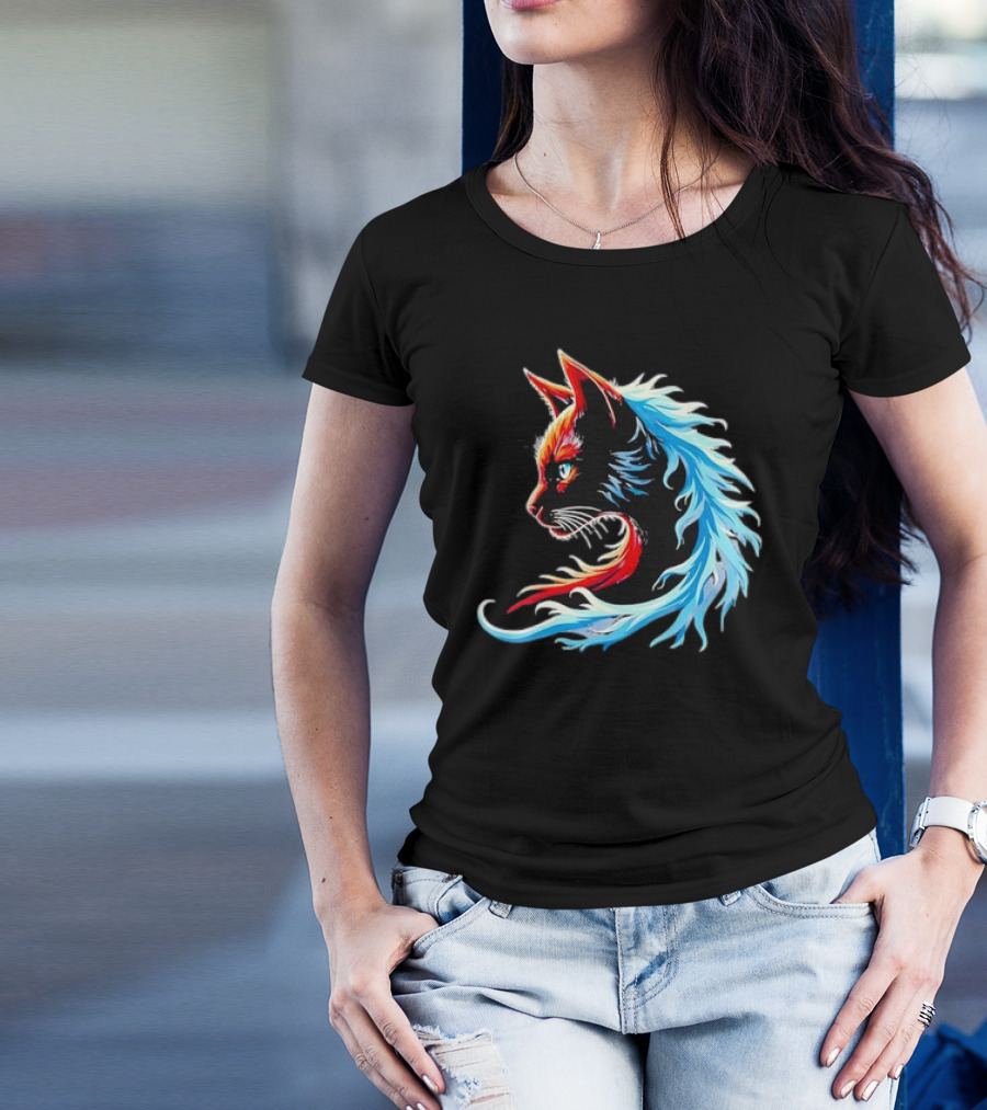 Retro Blue Cat Wave Cat Ladies Cat Lover T-Shirt