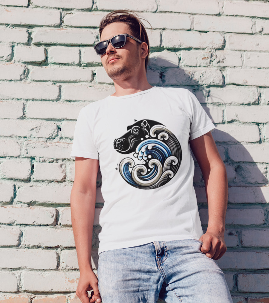 Funny Blue Wave Hippo Moo Deng T-Shirt