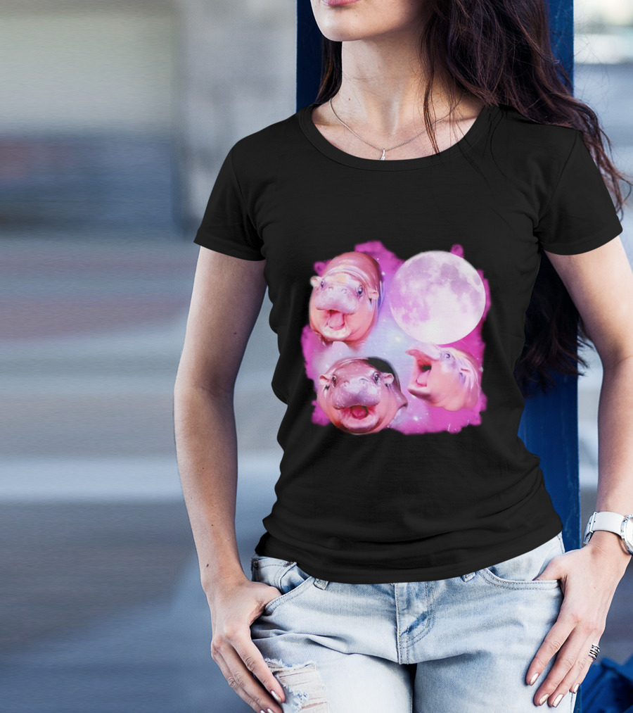 Cute Moo Deng Pink Moon Trio T-Shirt