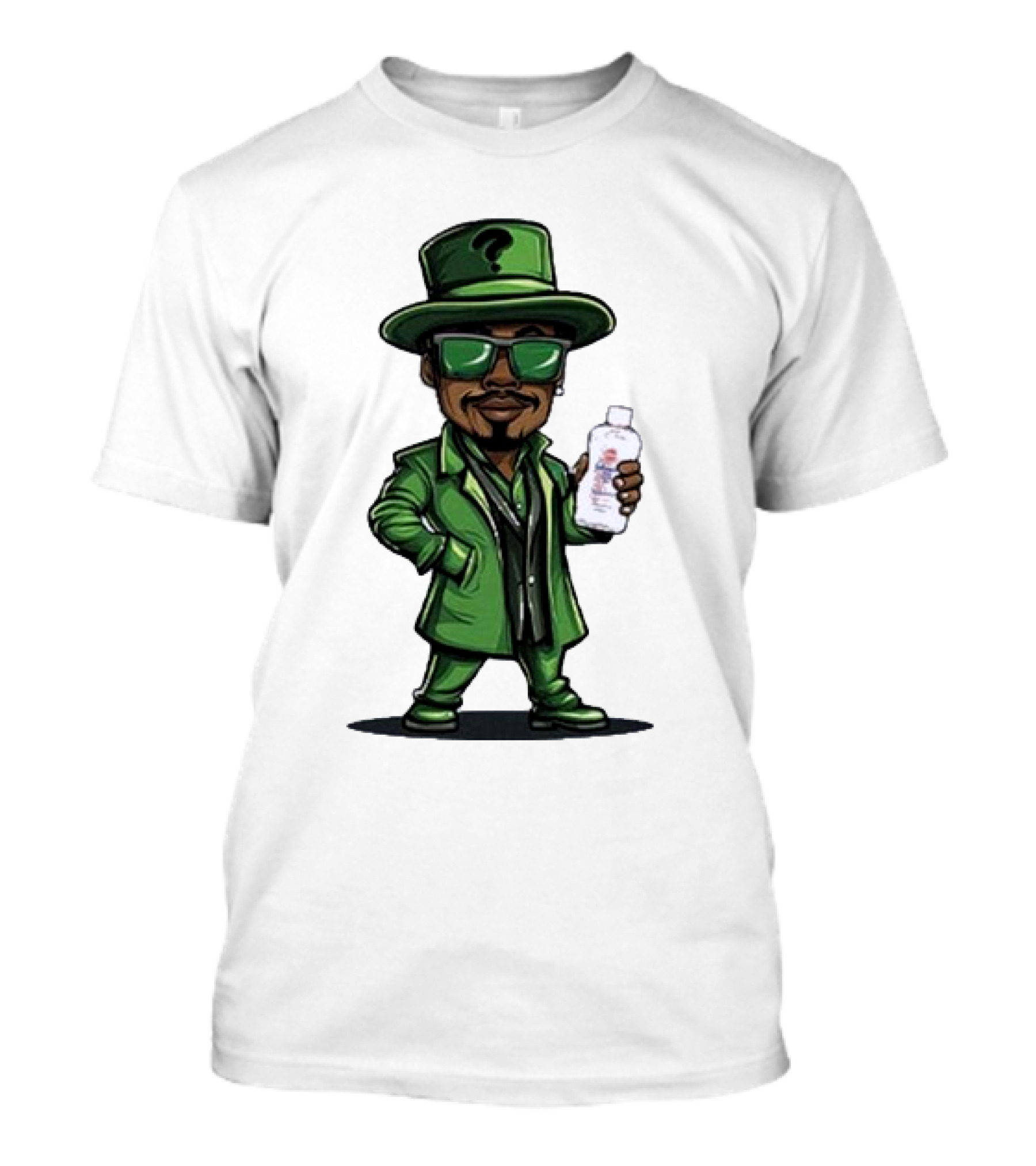 Riddler-Themed Cartoon Character Holding Baby Oil T-Shirt