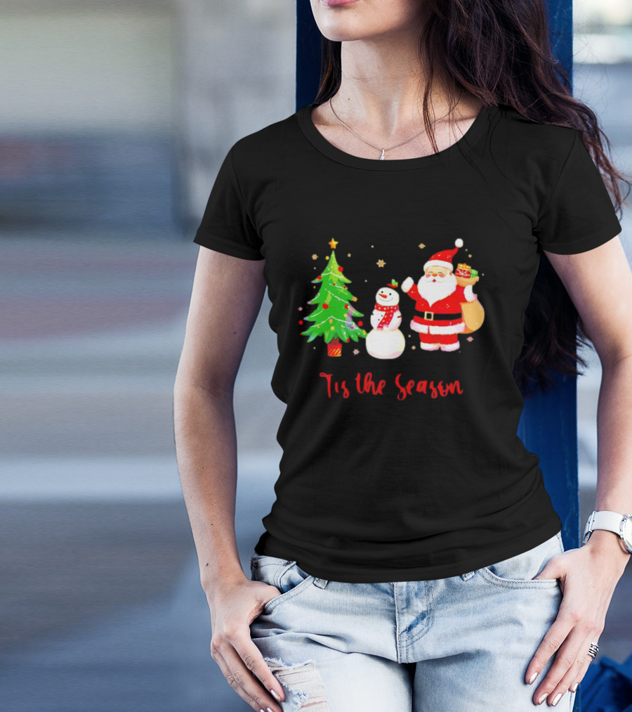 Tis The Season Santa Claus Snowman Christmas Tree T-Shirt
