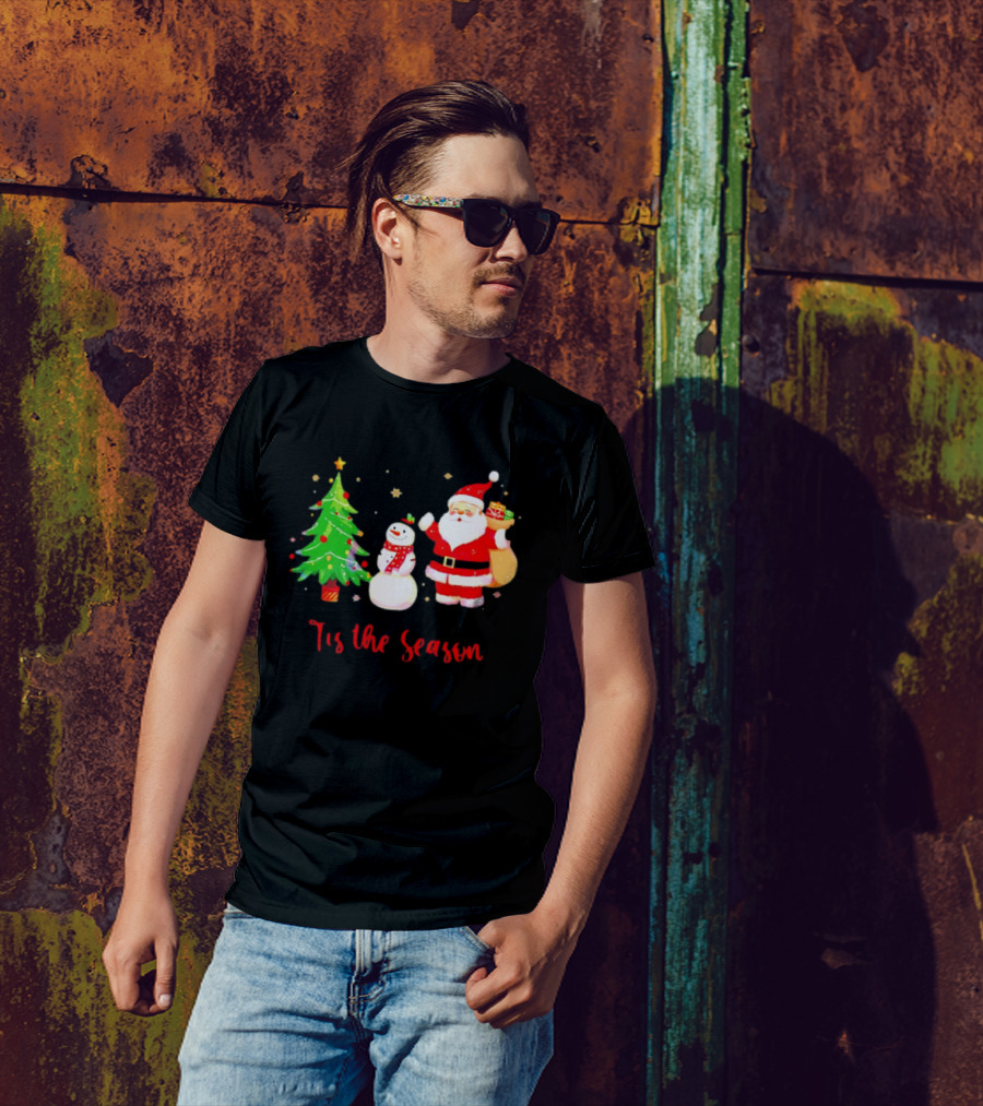 Tis The Season Santa Claus Snowman Christmas Tree T-Shirt