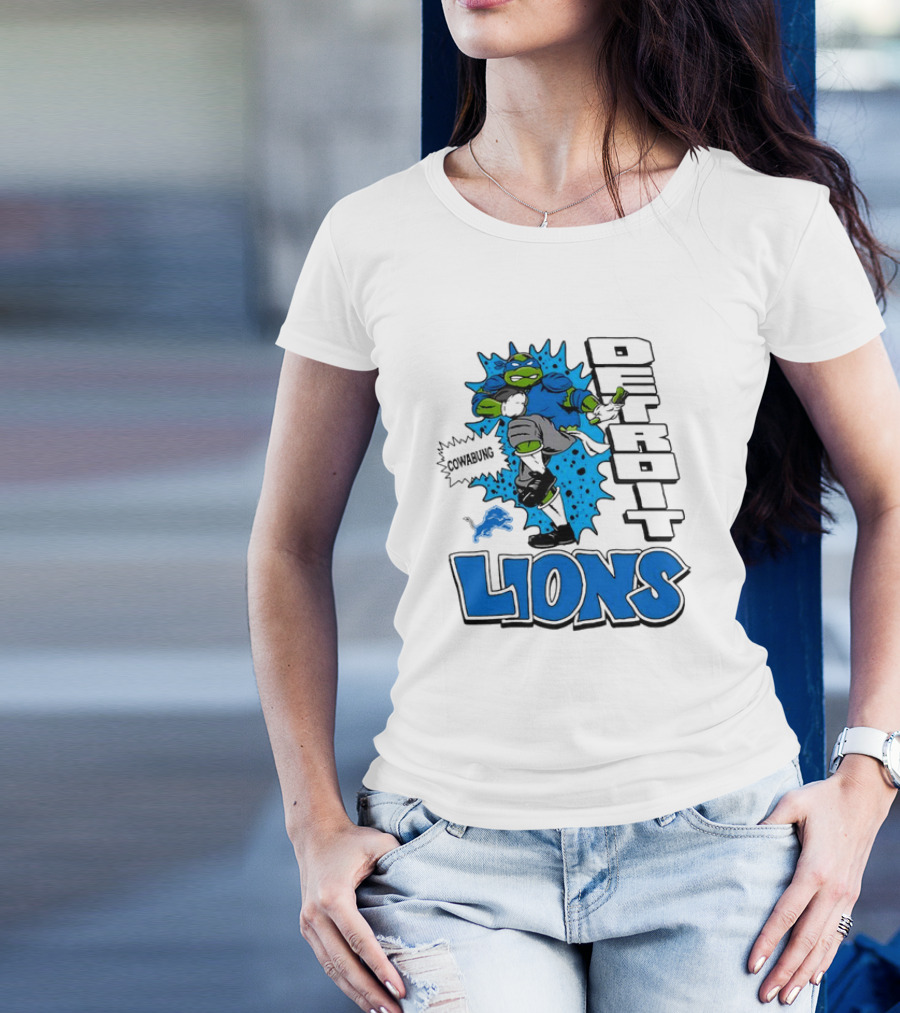 Leonardo Ninja Turtles Cowabunga Detroit Lions Football T-Shirt