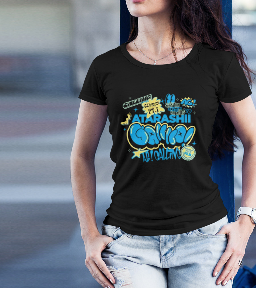 Atarashii Gakko AG At Calling Blue And Black Word Up Tour T-Shirt