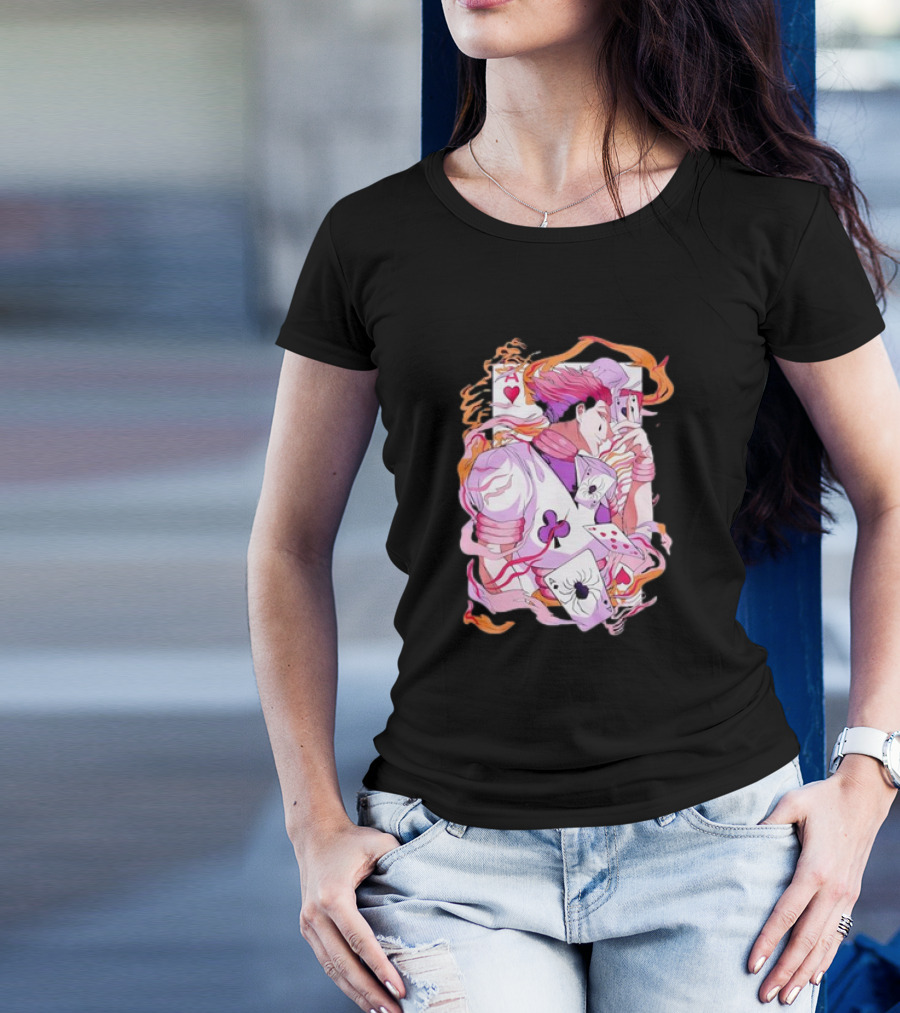 HISOKA Anime Manga Card Motif With Fiery Accents T-Shirt