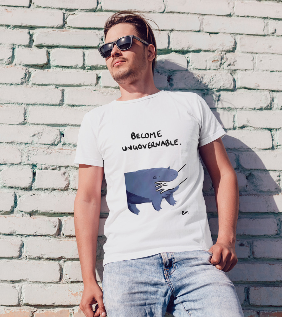 Become Ungovernable Hippo Resisting Pull With BM Signature T-Shirt