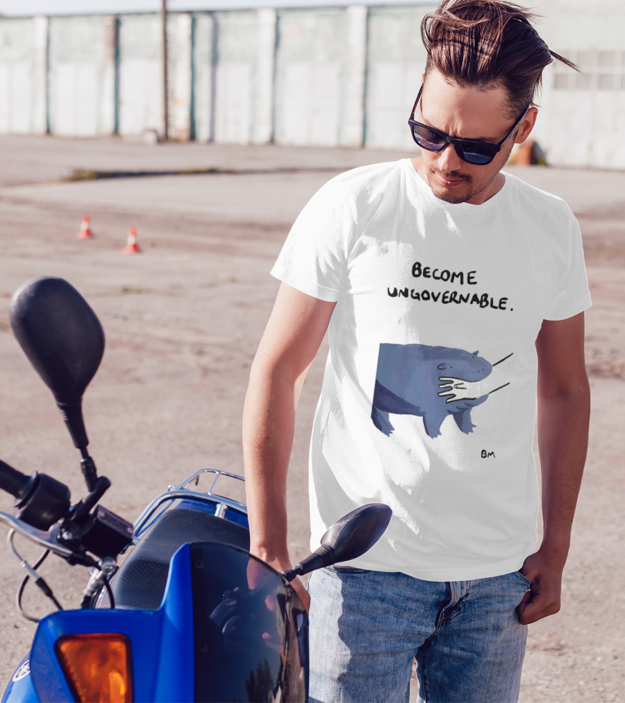 Become Ungovernable Hippo Resisting Pull With BM Signature T-Shirt