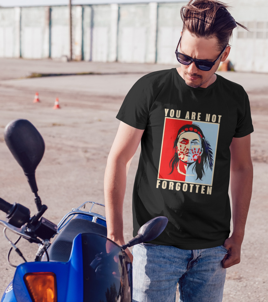 You Are Not Forgotten Awareness Native American Indian Red Handprint Feather Profile T-Shirt