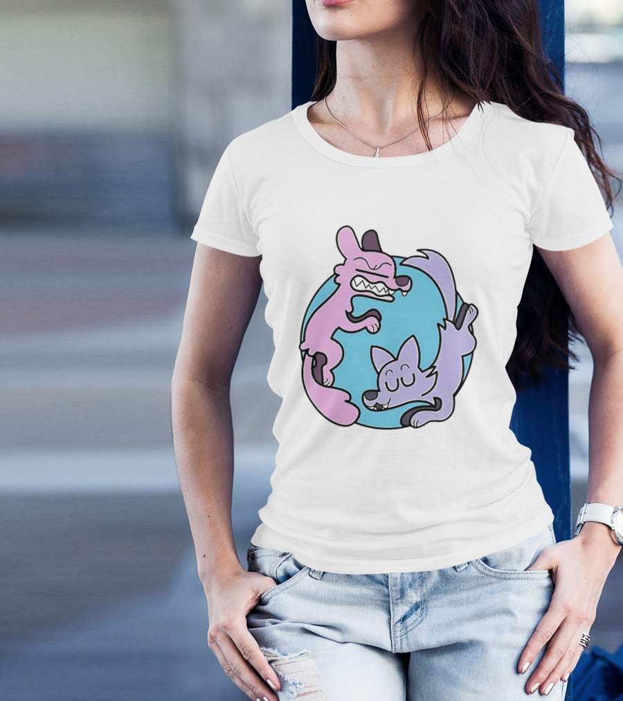 Ac Stuart Two Wolves Yin Yang Pastel T-Shirt