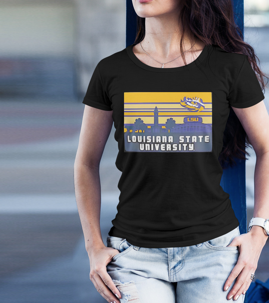 Louisiana State University Campus Skyline Retro LSU Tigers T-Shirt