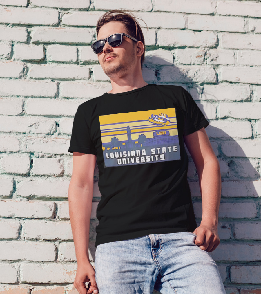 Louisiana State University Campus Skyline Retro LSU Tigers T-Shirt