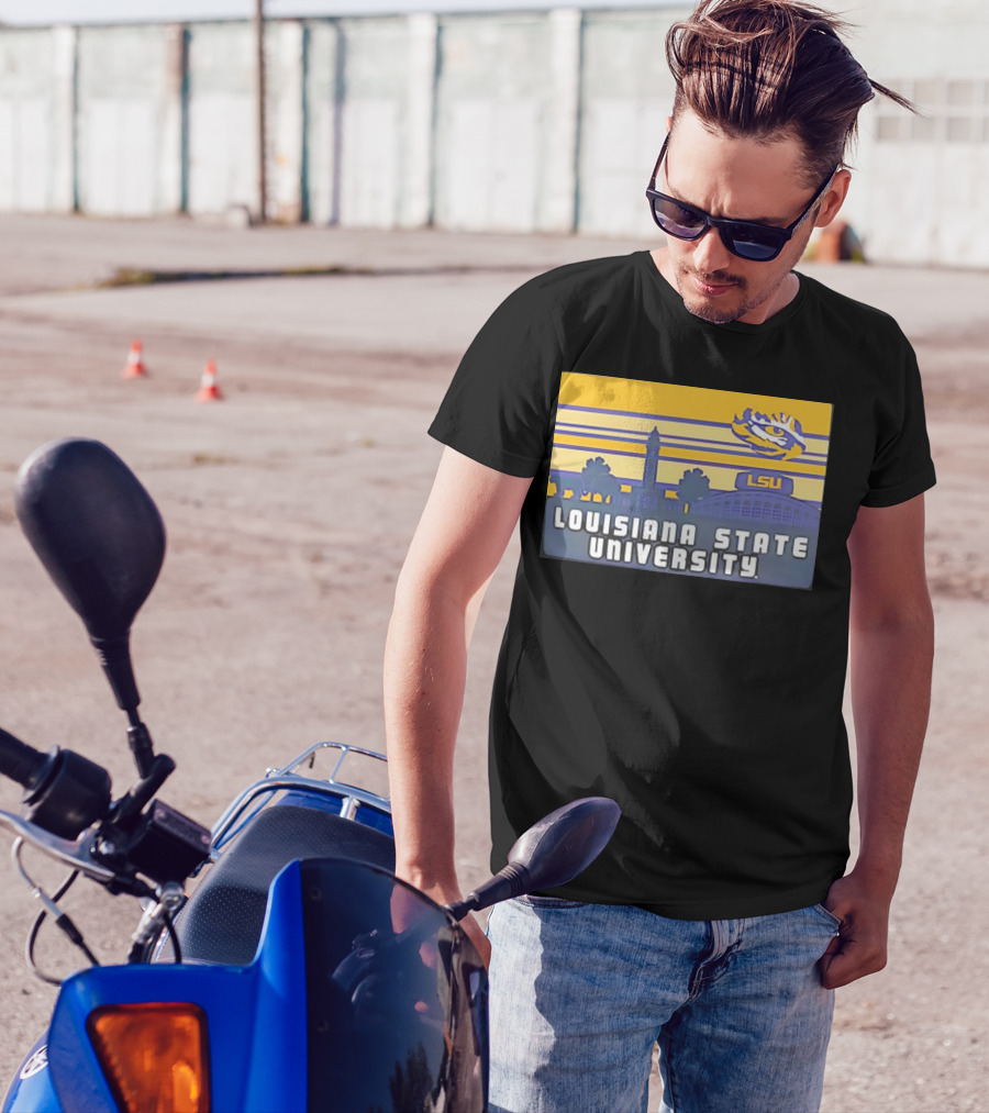 Louisiana State University Campus Skyline Retro LSU Tigers T-Shirt