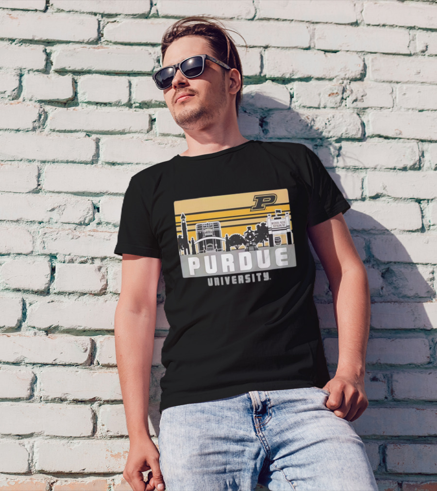 Purdue Boilermakers University Ross-Ade Stadium Campus Skyline Retro T-Shirt