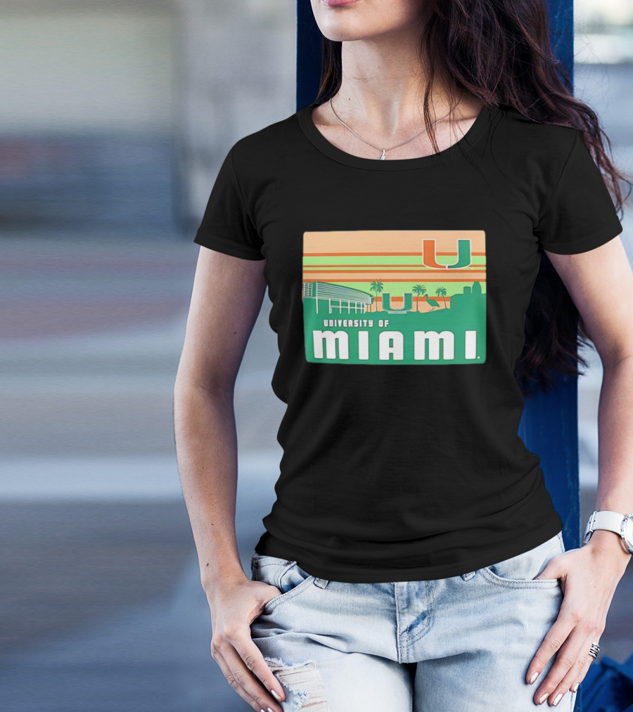 University Of Miami Hurricanes Retro Campus Skyline Palm Trees T-Shirt
