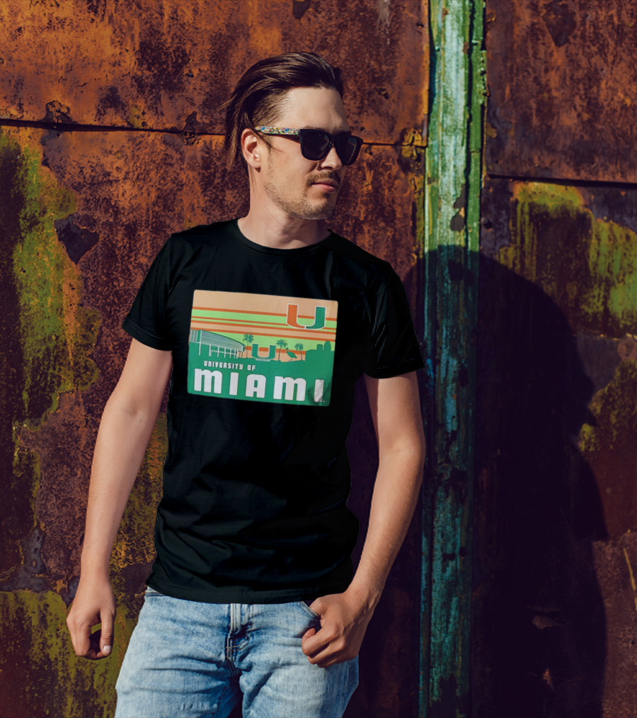 University Of Miami Hurricanes Retro Campus Skyline Palm Trees T-Shirt
