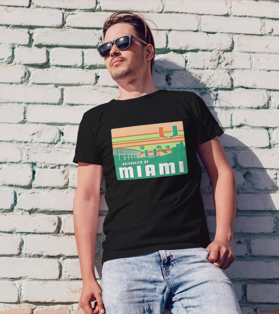 University Of Miami Hurricanes Retro Campus Skyline Palm Trees T-Shirt
