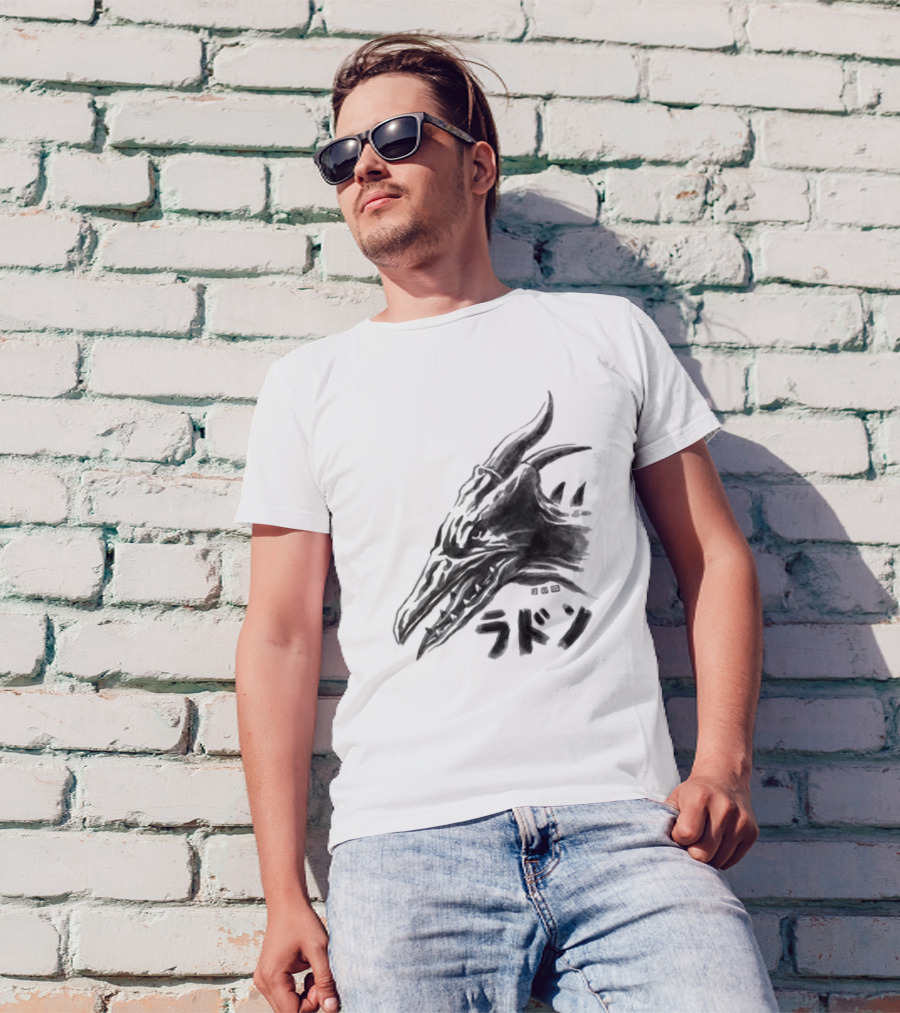 Waterbrushed Flyer Kaiju Rodan Dragon Kanji T-Shirt