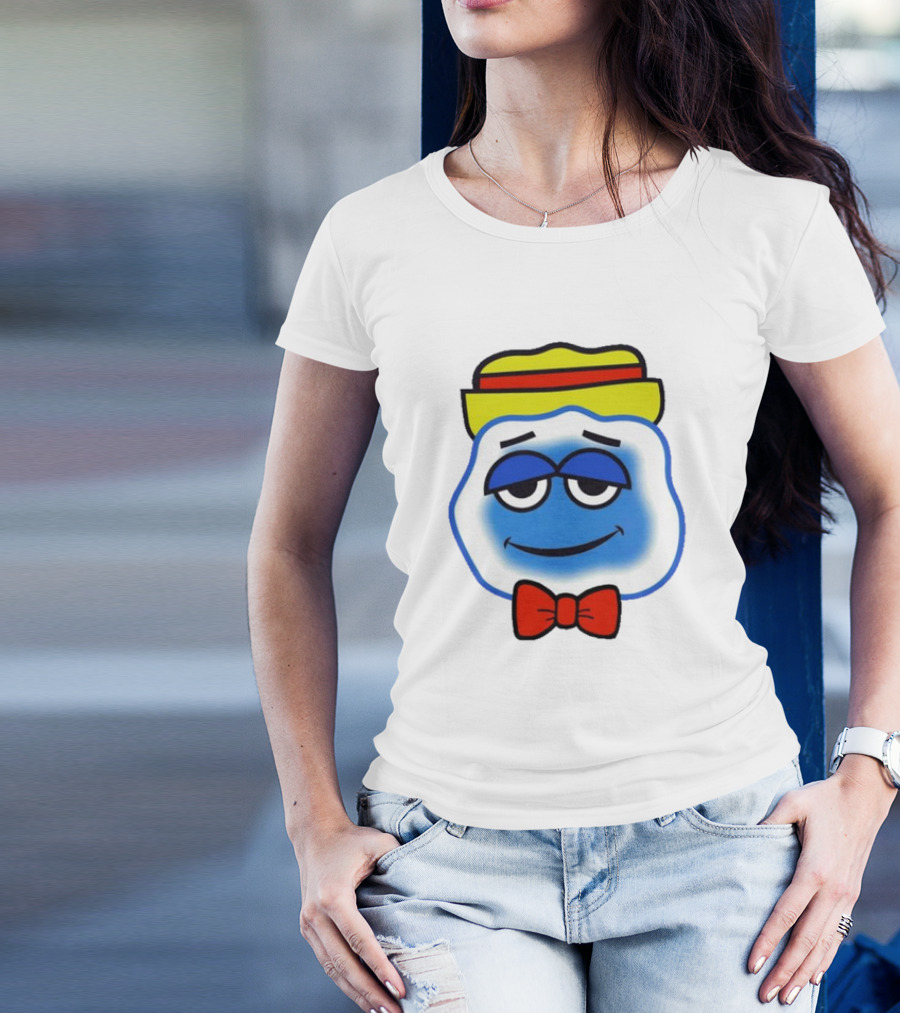 Blooo Ice Cartoon Face With Yellow Hat And Red Bowtie Cute T-Shirt