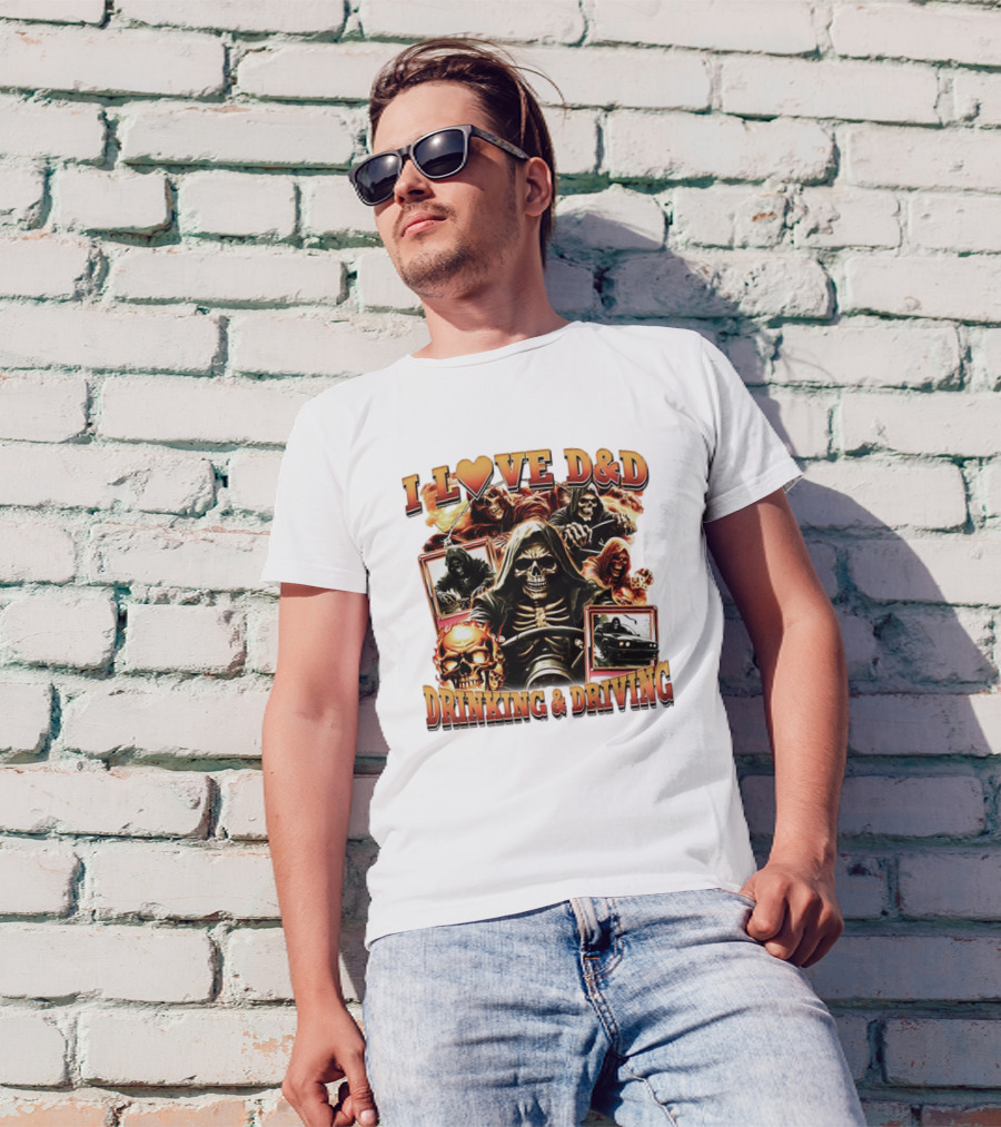 I Love D&D Drinking And Driving Skull Grim Reaper T-Shirt