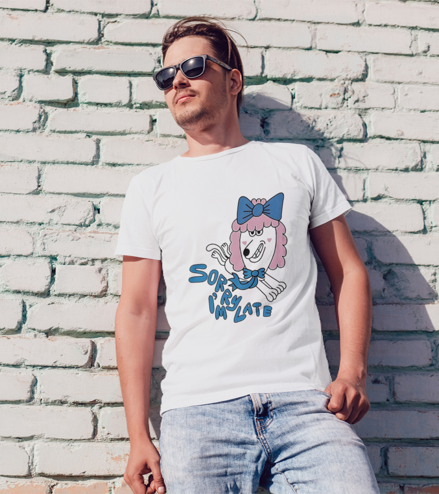 Lazy Oaf Sorry I’m Late Poodle With Pink And Blue Bow T-Shirt