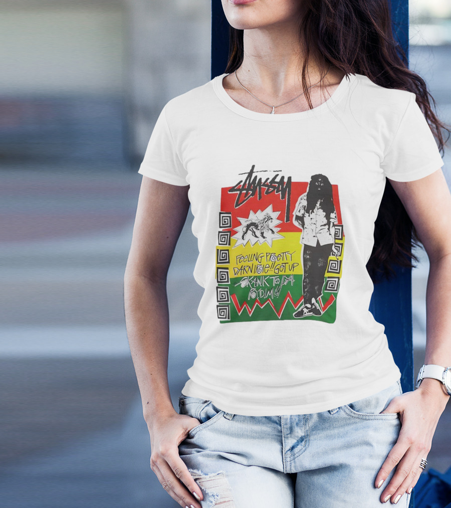 Stussy Bob Marley Feeling Pretty Darn Irie Get Up Skank To Da Riddim T-Shirt