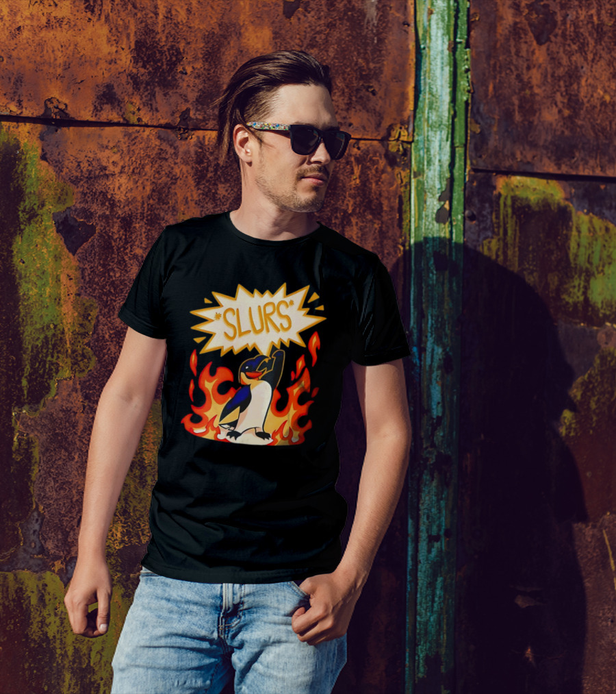 SLURS Penguin Retro In Flames T-Shirt