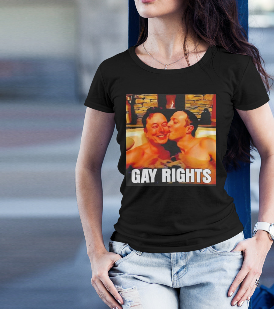 GAY RIGHTS Elon Musk Mark Zuckerberg Kissing Hot Tub Fireplace T-Shirt