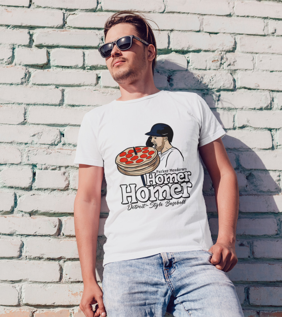 Parker Meadows Homer Homer Detroit-Style Baseball Pizza T-Shirt