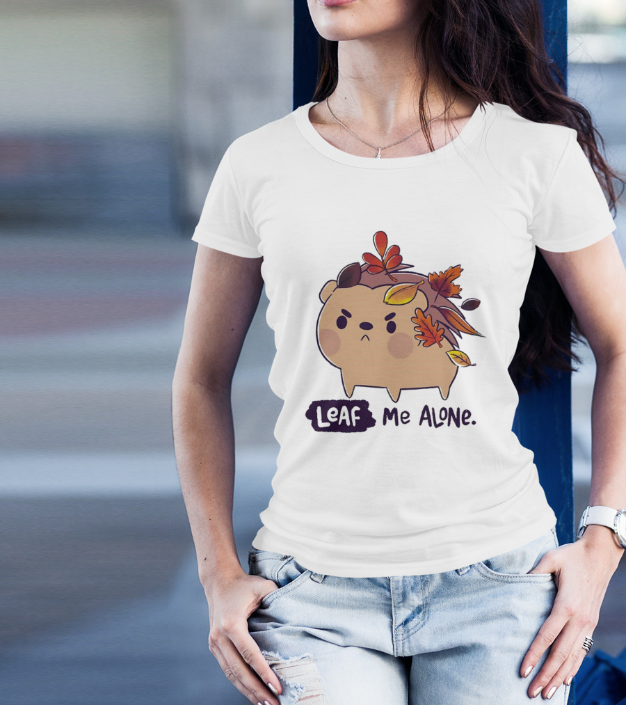 Grumpy Hedgehog Leaf Me Alone Autumn Leaves Mood T-Shirt