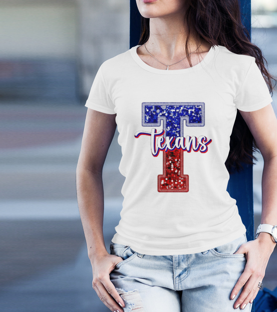 Texans Glitter Football T Red Blue T-Shirt