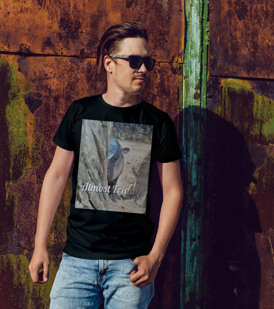 Almost Friday Peek Hippo Behind Tree T-Shirt