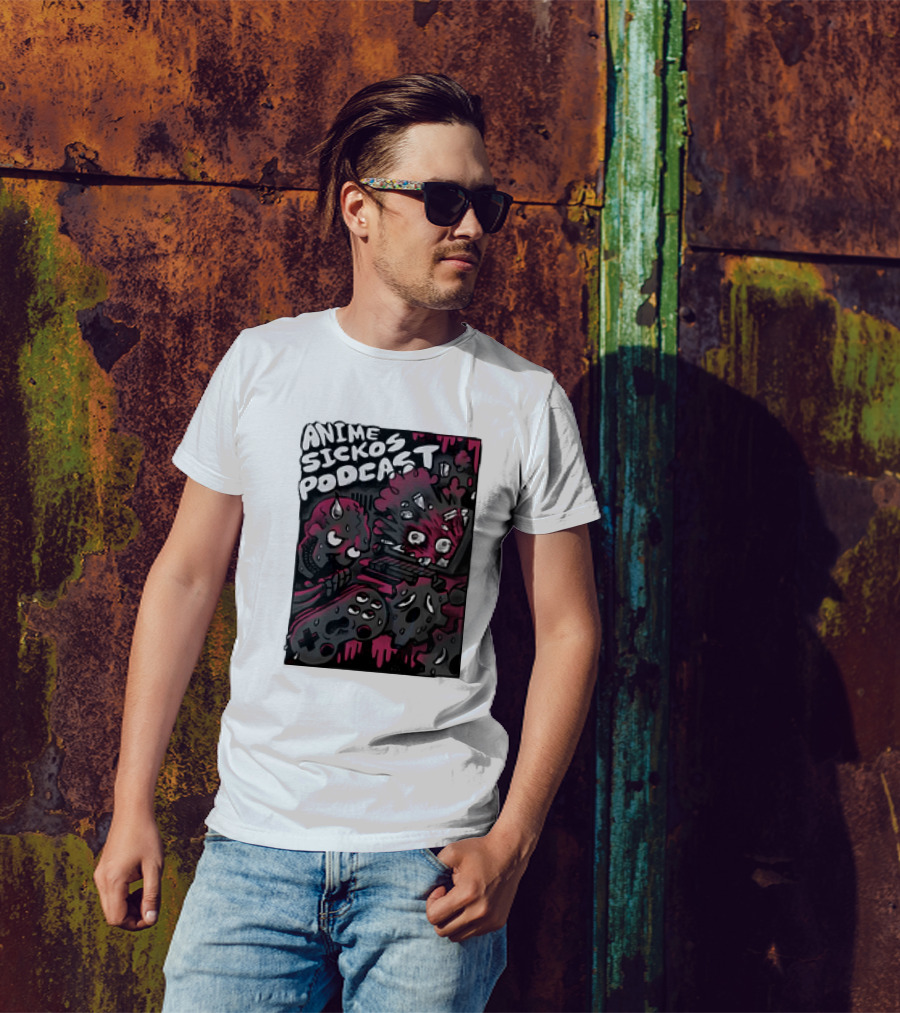 Anime Sickos Podcast Game Controllers Dripping Pink And Black Monster Faces T-Shirt