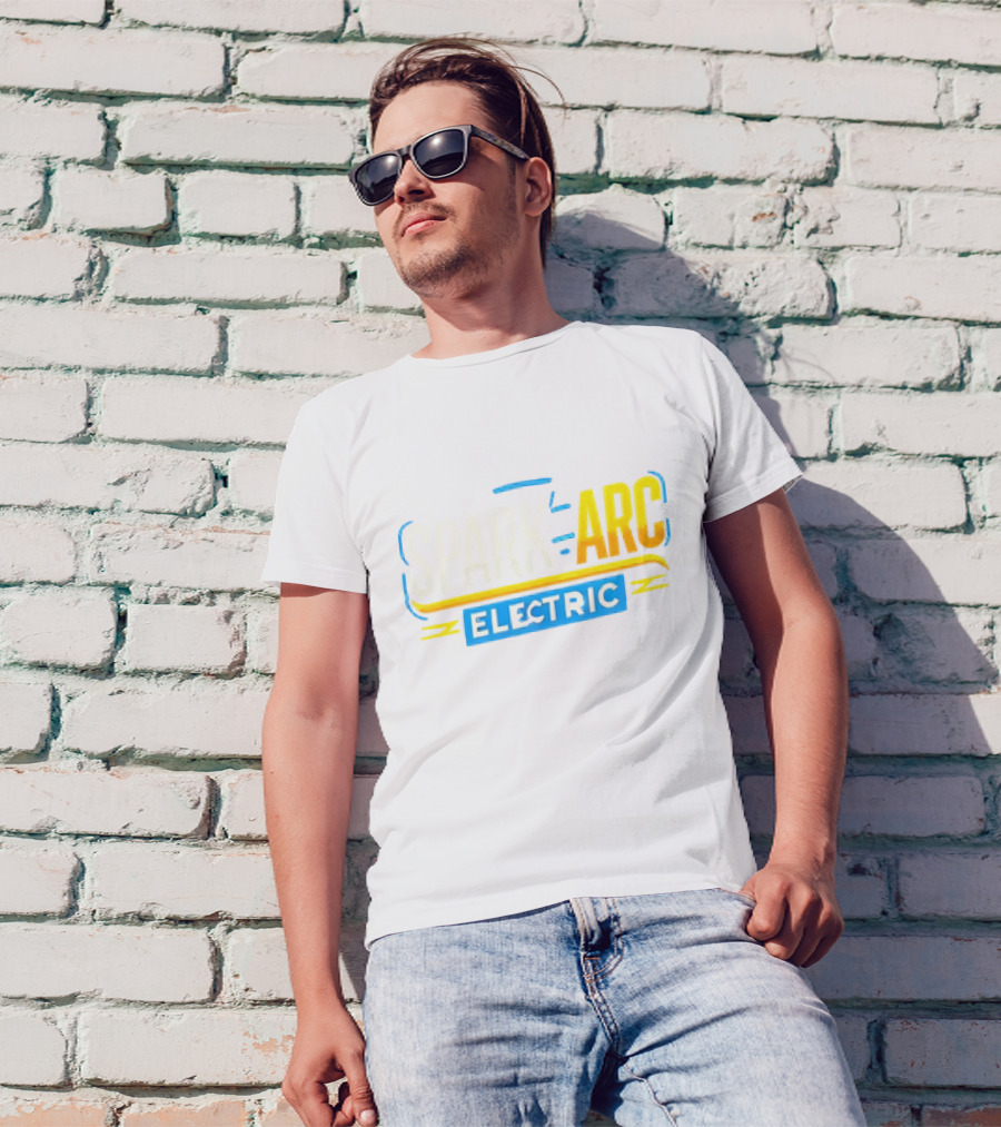 Spark And Arc Electric Bold Yellow And Blue Text T-Shirt