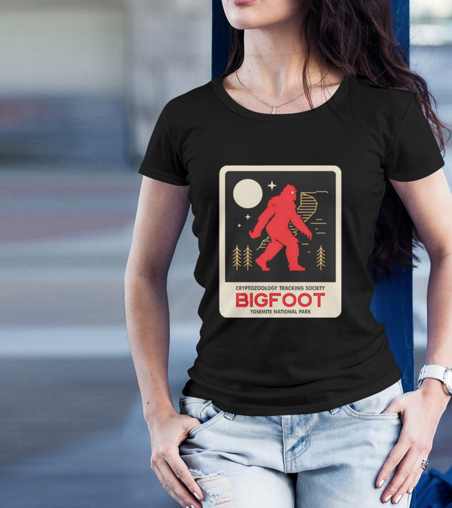 Bigfoot Cryptozoology Tracking Society Moonlit Yosemite National Park T-Shirt