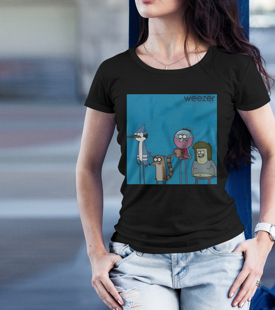 Weezer The Regular Show Mordecai And The Rigbys Vintage Cartoon Characters T-Shirt