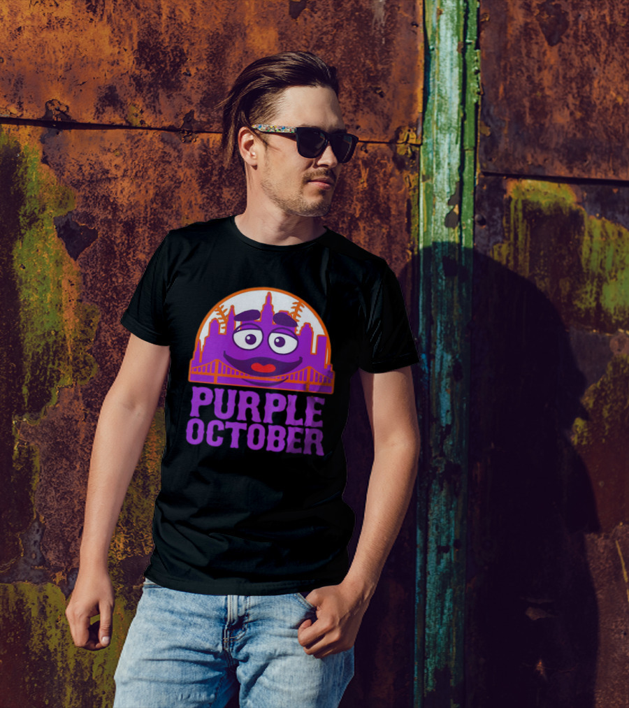 Grimace Purple October New York Mets MLB Skyline Baseball T-Shirt
