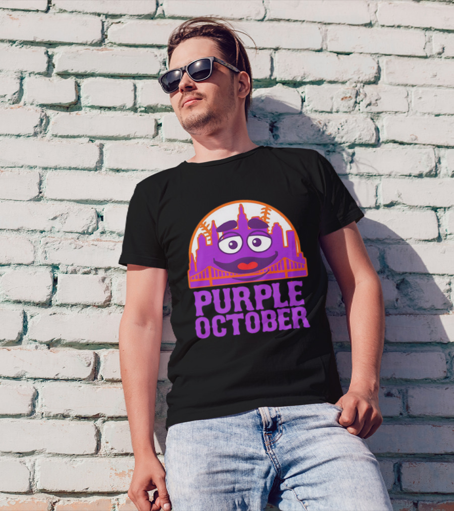 Grimace Purple October New York Mets MLB Skyline Baseball T-Shirt