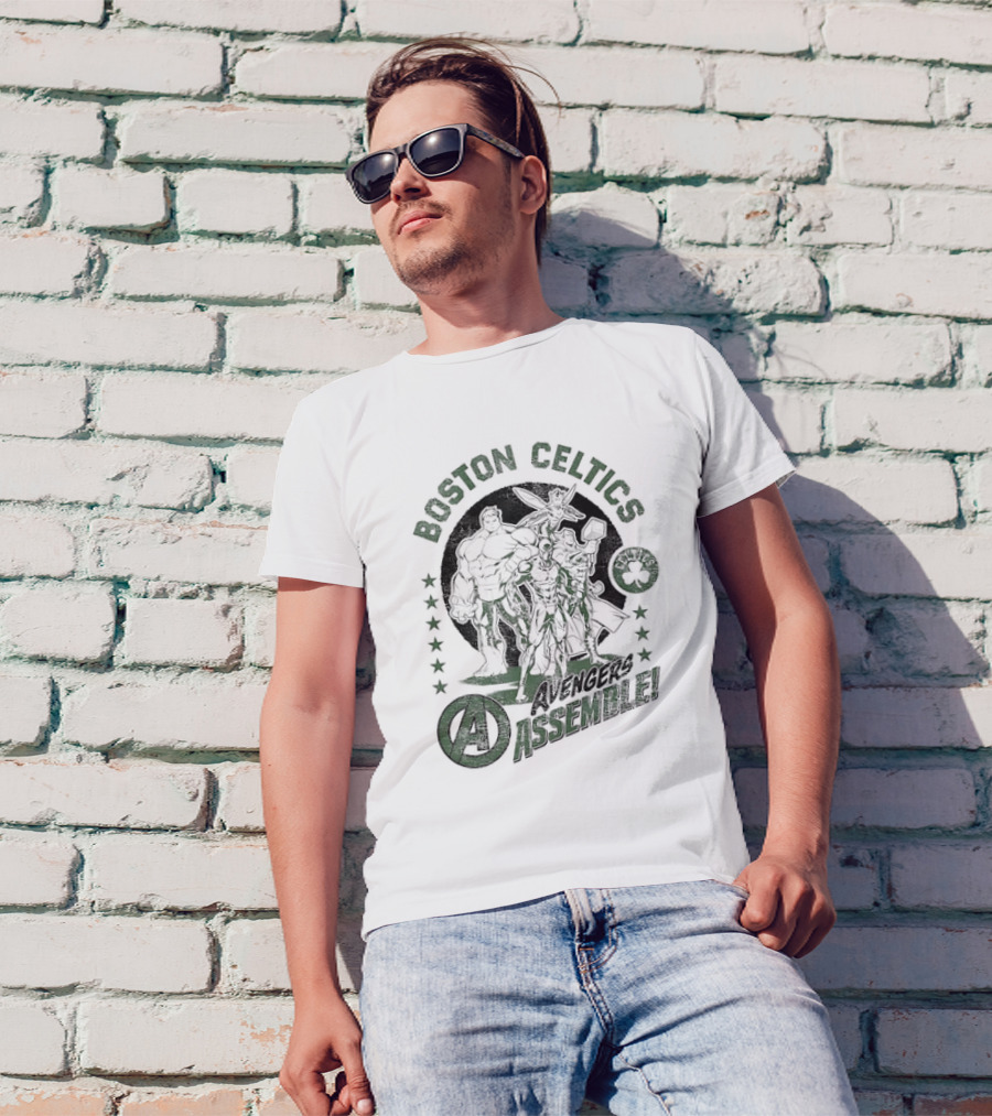 Boston Celtics Marvel Avengers Assemble Crossover Collaboration T-Shirt