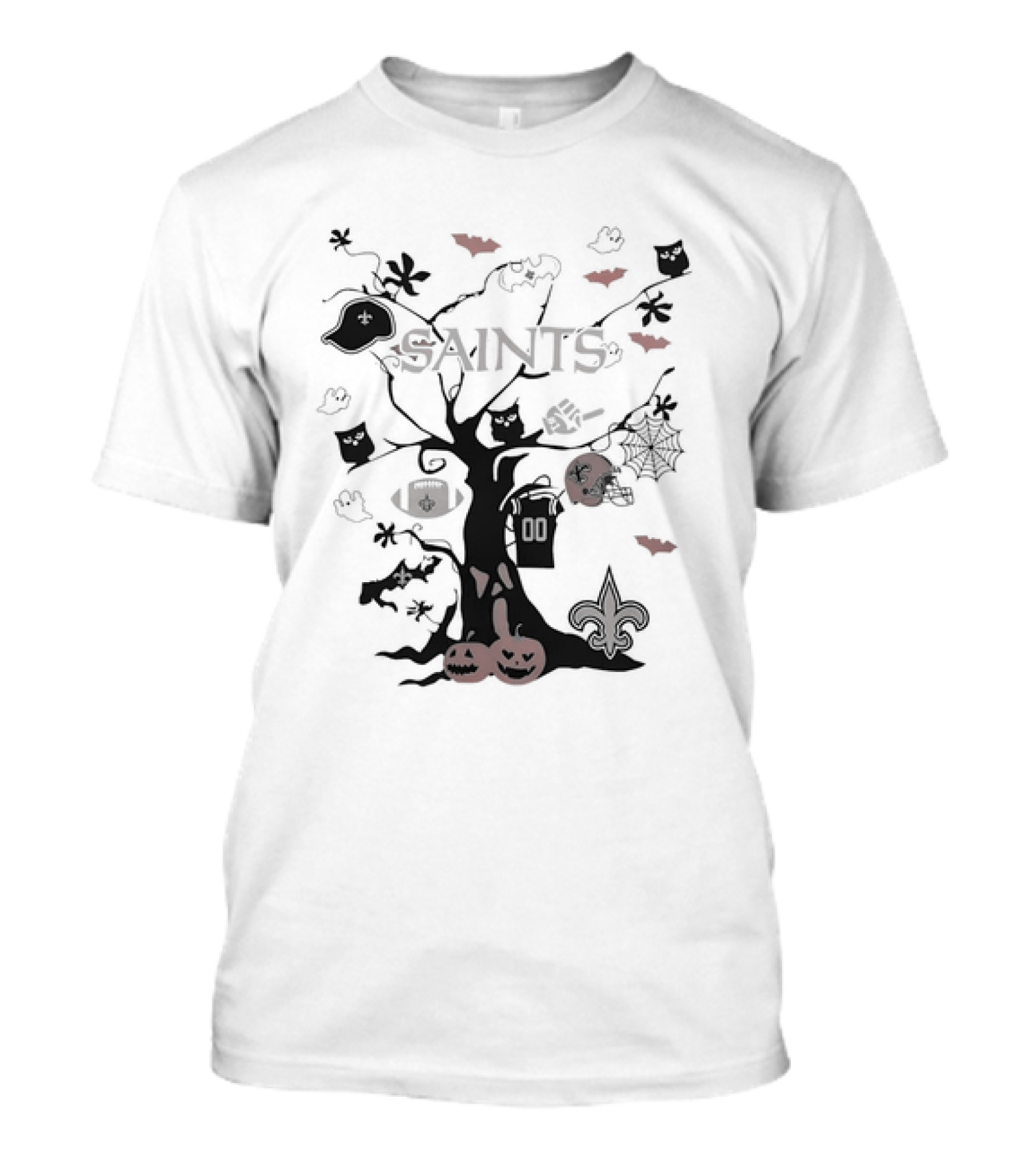 New Orleans Saints Halloween Tree 2024 NFL Team Icons T-Shirt