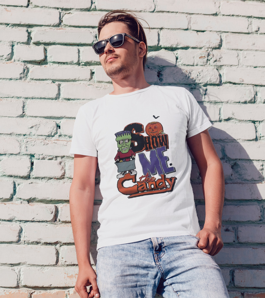 Show Me The Candy Halloween Frankenstein Pumpkin T-Shirt
