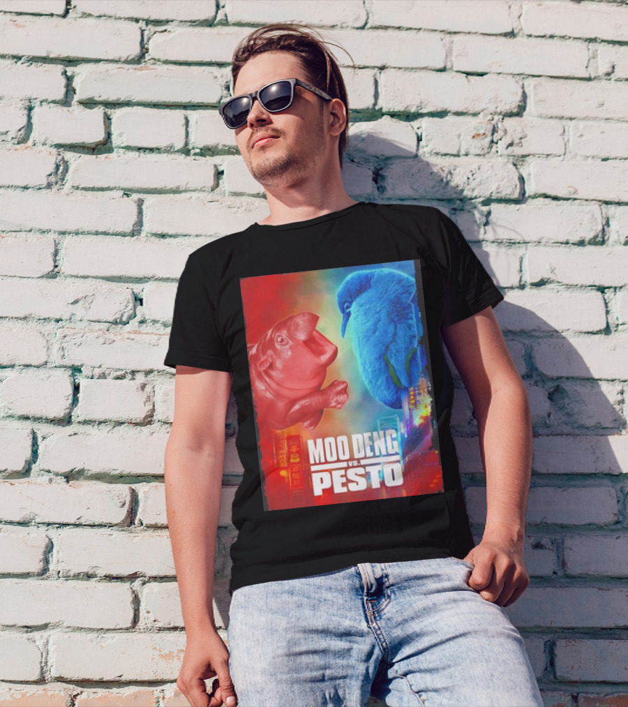 Moo Deng Vs Pesto Hippo Red Vs Blue Bird Showdown T-Shirt