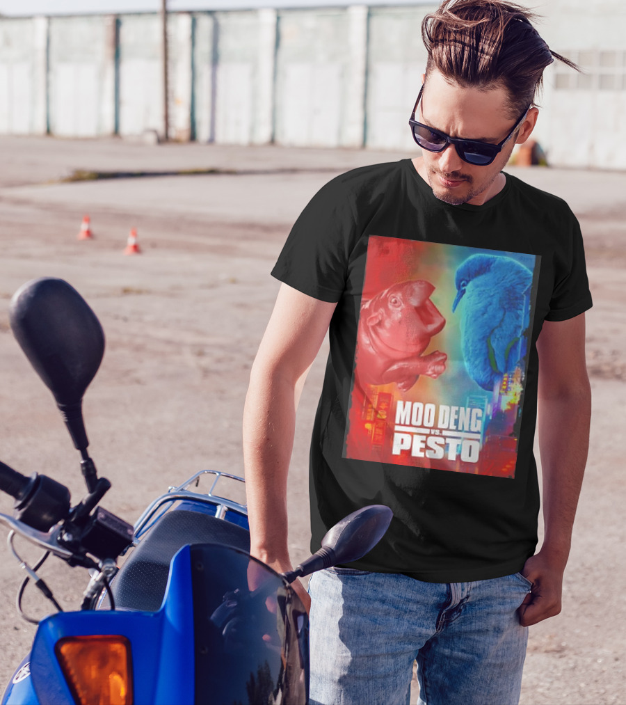 Moo Deng Vs Pesto Hippo Red Vs Blue Bird Showdown T-Shirt
