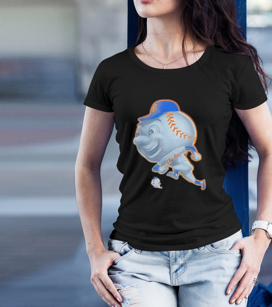 New York Mets Mr. Met Mascot In Baseball Cap And Uniform T-Shirt