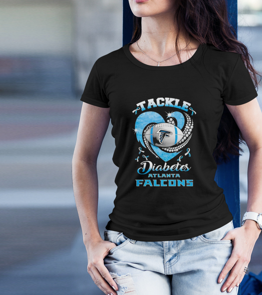 Tackle Diabetes Atlanta Falcons Heart Football Blue Awareness T-Shirt