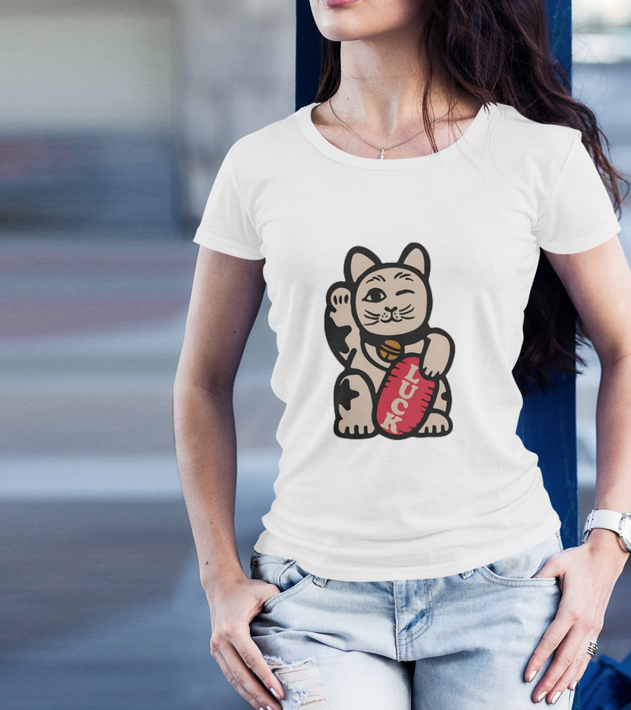 Maneki Lucky Cat Winking With Luck Sign T-Shirt