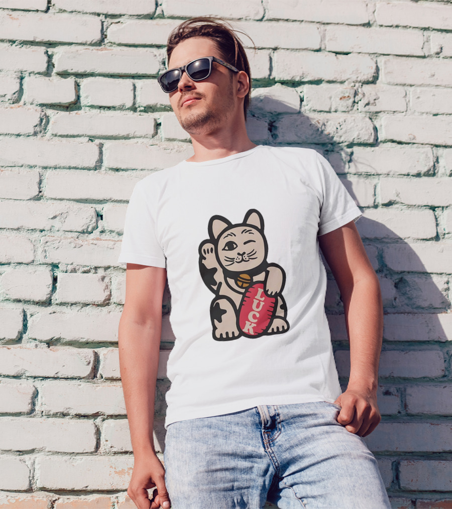 Maneki Lucky Cat Winking With Luck Sign T-Shirt
