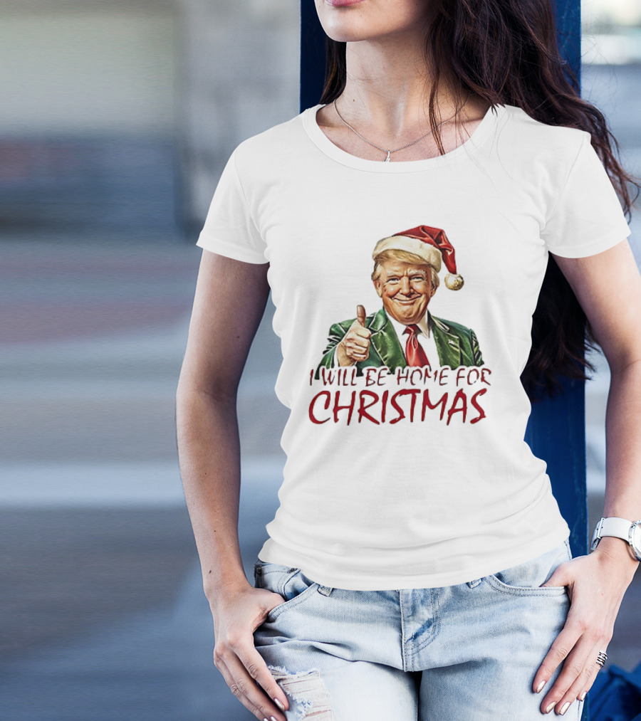 I'll Be Home For Christmas Santa Hat Thumbs Up T-Shirt