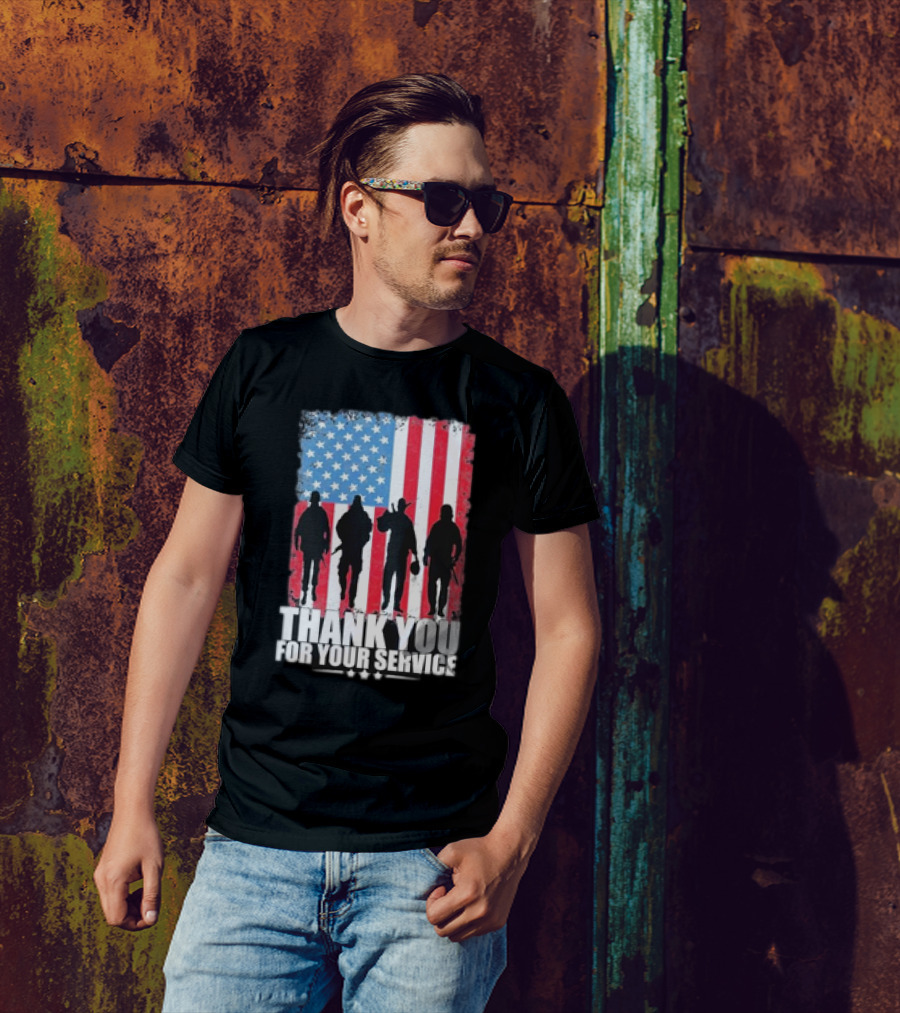 Thank You For Your Service American Flag Soldier Silhouettes Veteran Day T-Shirt