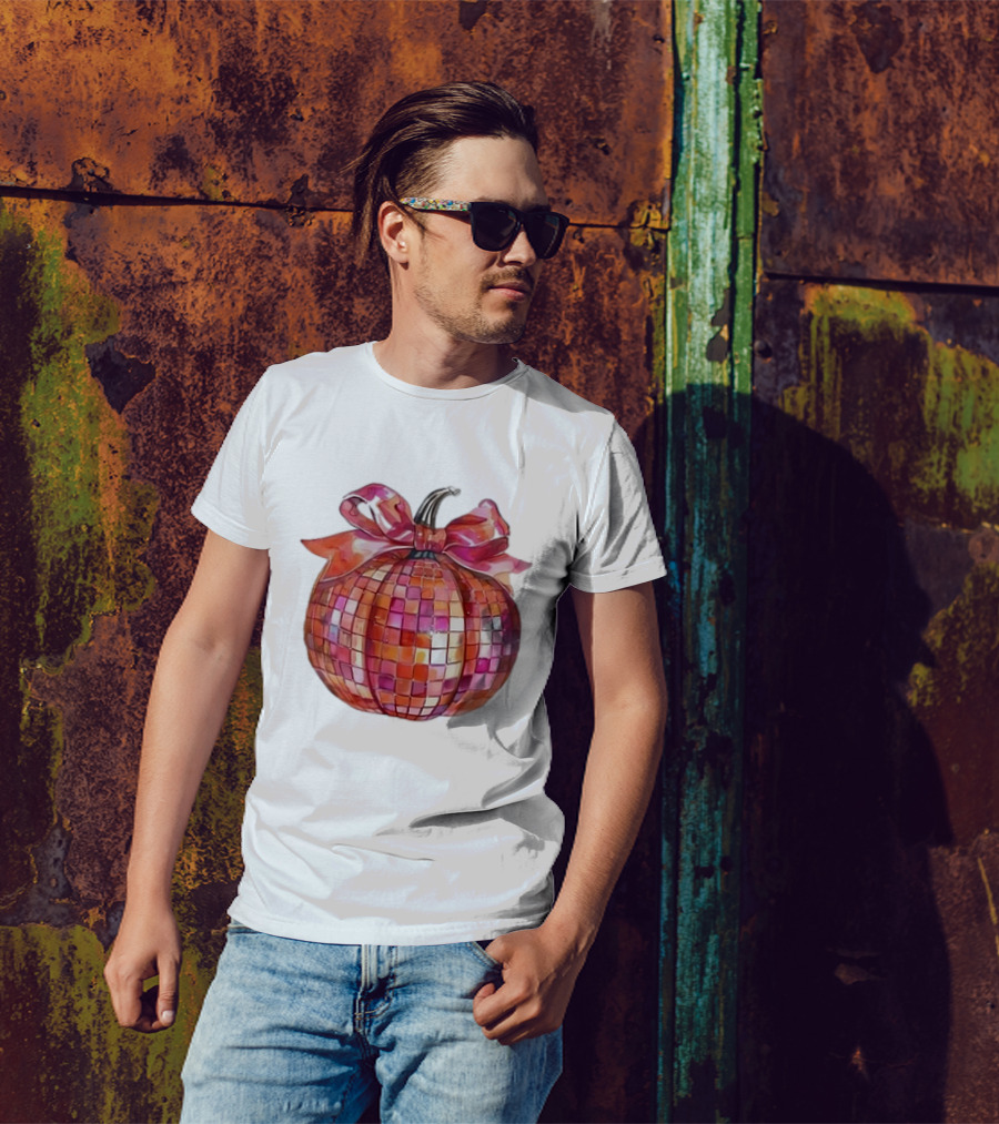 Retro Coquette Mosaic Bow Pumpkin T-Shirt